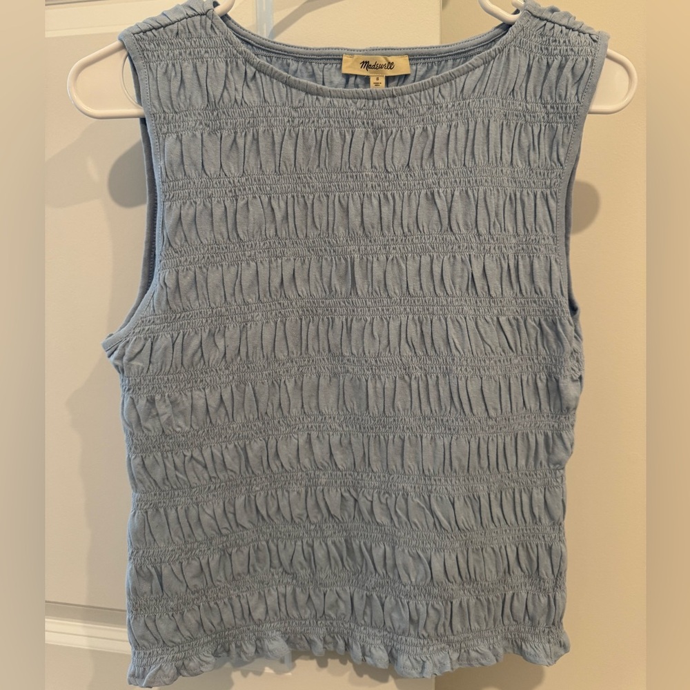 Madewell Light Blue Smocked Boatneck Tank Top - Size Small